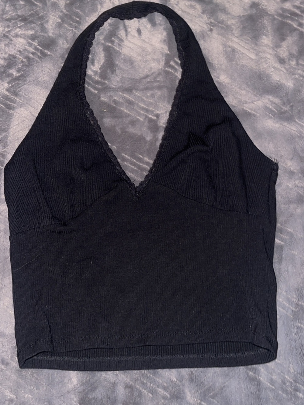 American Eagle Black Ribbed Halter Crop Top